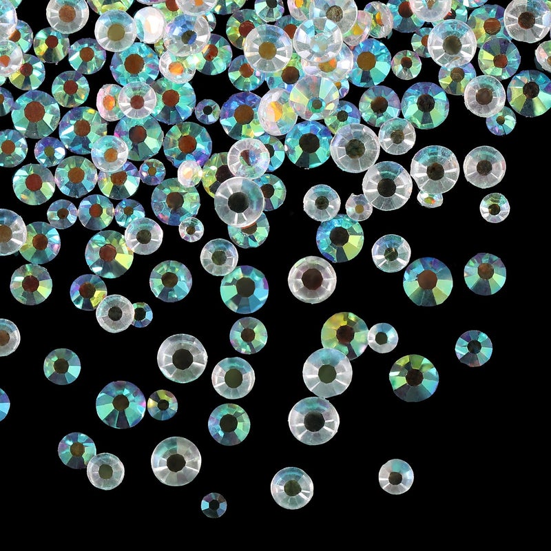 Bememo 3456 Pcs Crystals Diamond Rhinestones AB Clear Flat Back Round Gems Flatback Glass Mixed Size Crystals Gems for Crafts Clothes Shoes Makeup Bags Decor, 6 Sizes(Clear) - Image 3